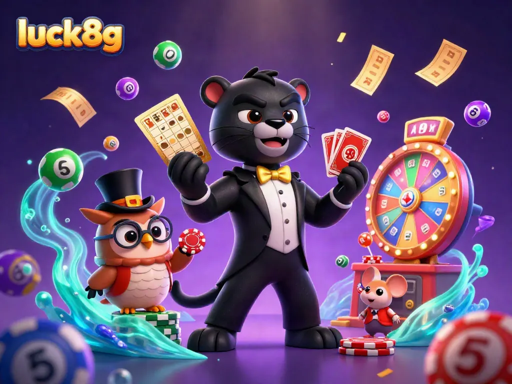 Experience thrilling gameplay at luck8g with dynamic cartoon characters and colorful casino elements.