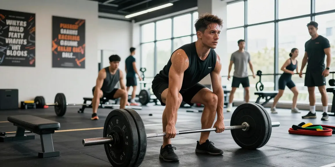 Athletic man lifting weights in a modern gym, highlighting Prime Pharma Steroiden effectiveness for muscle growth.
