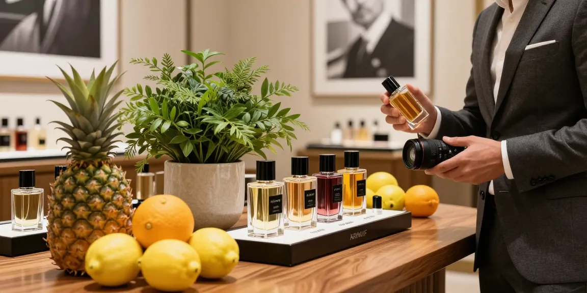 Armaf Club de Nuit Intense Man parfum in een luxe boutique met citrusvruchten en stijlvolle ambiance.