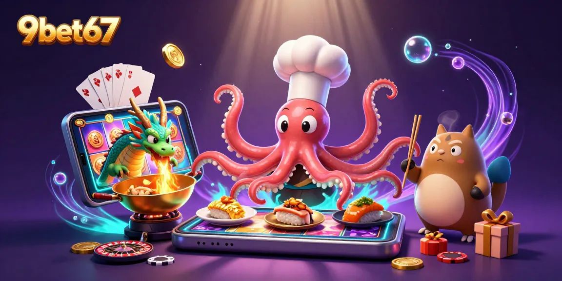 Engage with thrilling games at 9bet67, featuring vibrant characters and casino elements.