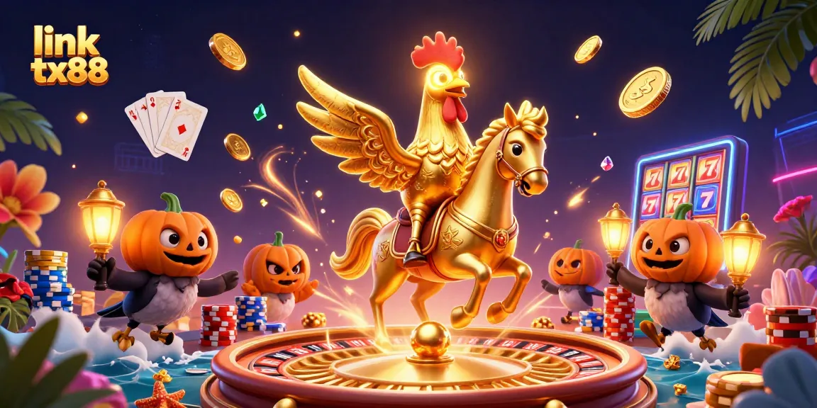 Experience vibrant gaming with link tx88, showcasing a golden rooster and dynamic casino action.