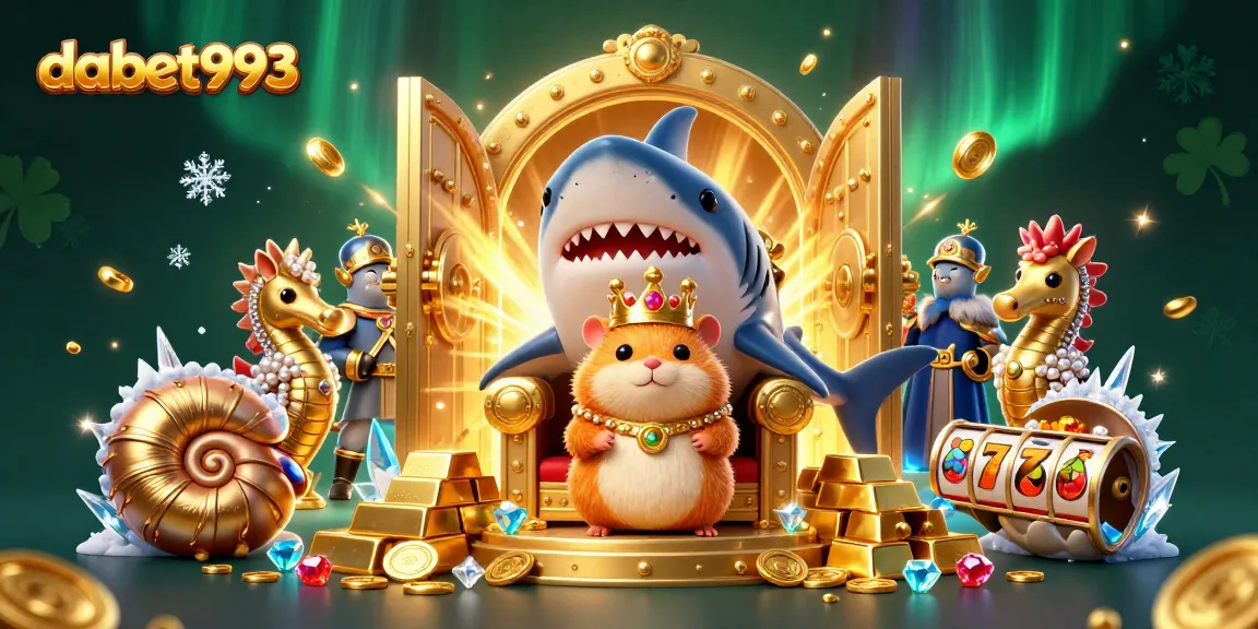 Play exciting games like slots on dabet993, featuring a golden hamster king in a vibrant 3D illustration.