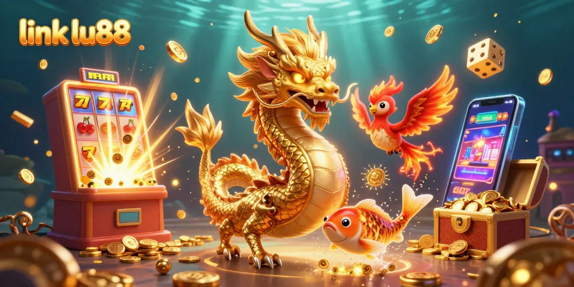 Enjoy thrilling gaming with link lu88 featuring a vibrant dragon and lucky symbols in an exciting casino scene.