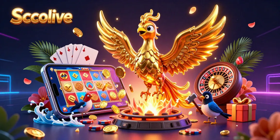 Socolive showcases a vibrant 3D illustration of a molten golden phoenix amidst casino elements, capturing excitement and allure.