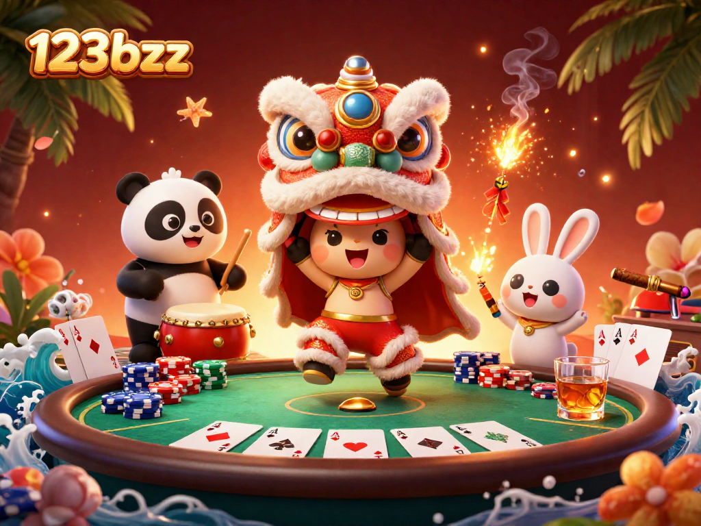 Experience the fun of 123bzz with lively characters dancing in a dynamic casino environment.