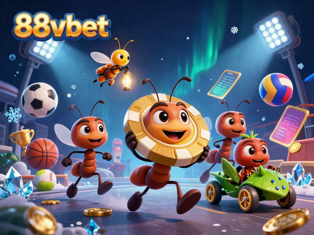 Join the adventure at 88vbet as a team of ants escapes with a giant poker chip amidst dynamic sports elements.