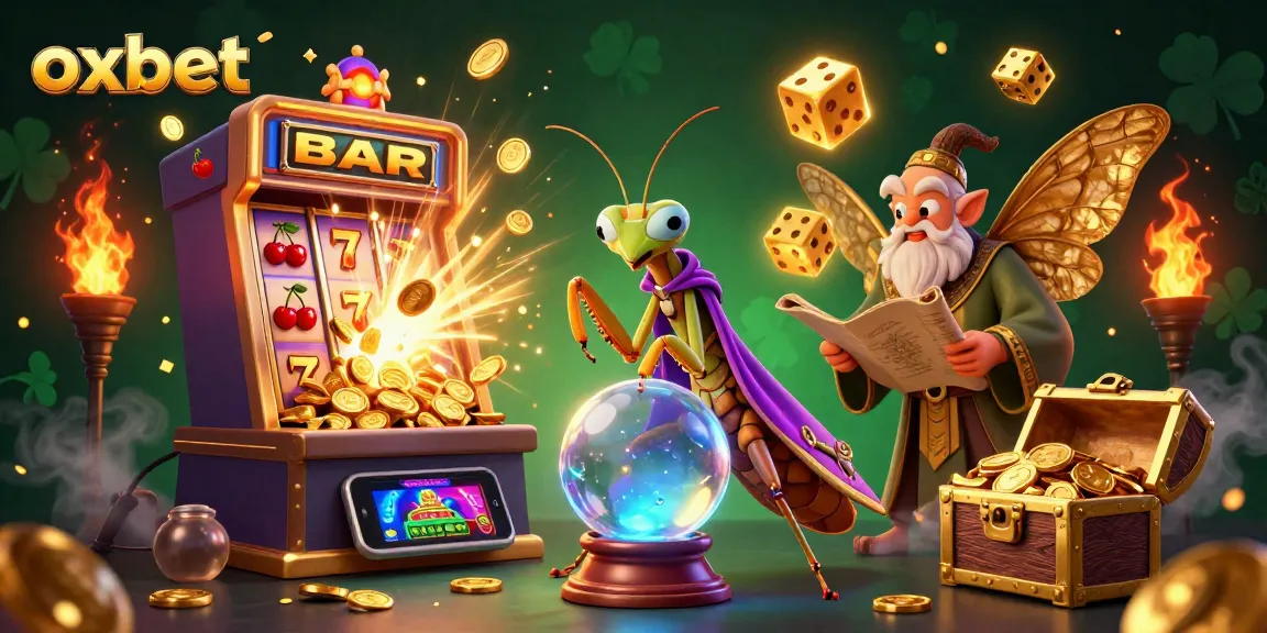 Experience the magic of oxbet with a fantasy scene of a fortune teller and a librarian amid casino winning symbols.