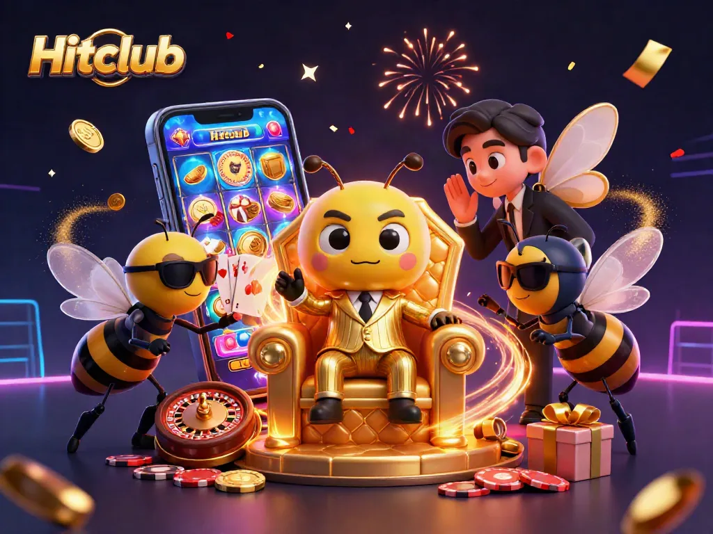 Experience thrilling gameplay at Hitclub with a lively bumblebee mob boss and animated casino elements.