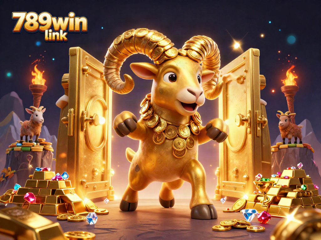 Experience the exciting 789win link with a unique golden ram charging through a treasure vault!