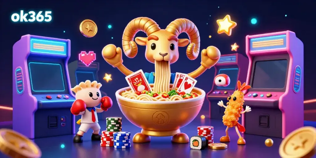 Experience exciting gameplay at ok365 with a vibrant 3D illustration of a casino scene featuring animated characters and gaming elements.