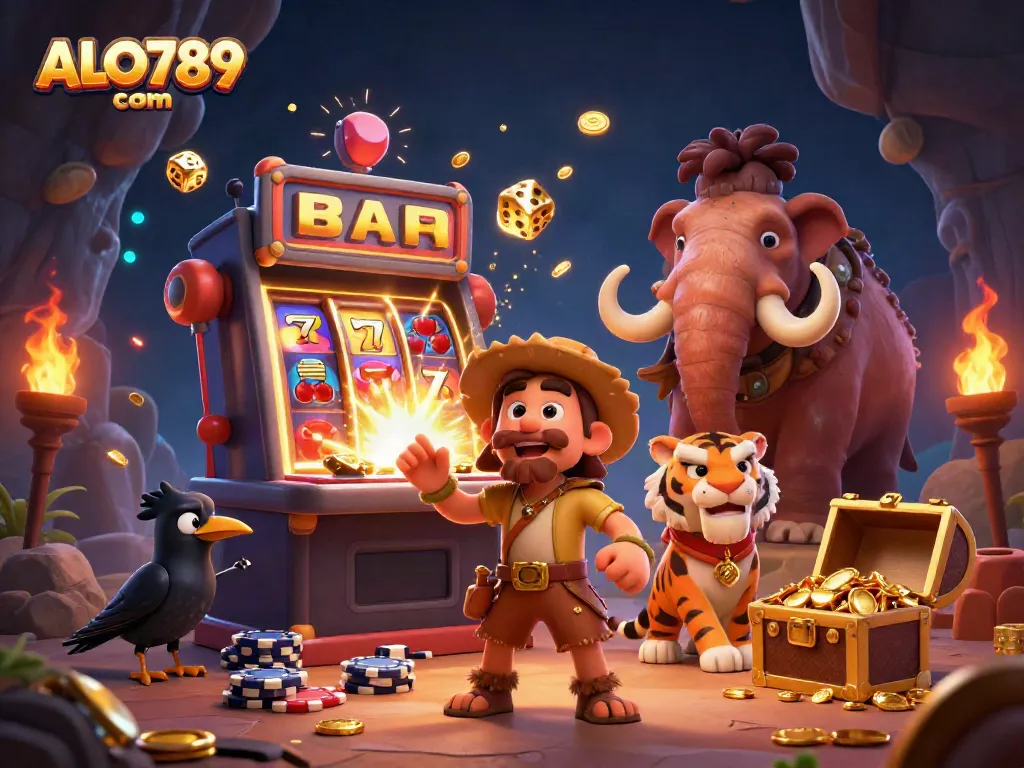 Experience the excitement at ALO789 com with vibrant 3D characters and dynamic casino elements.