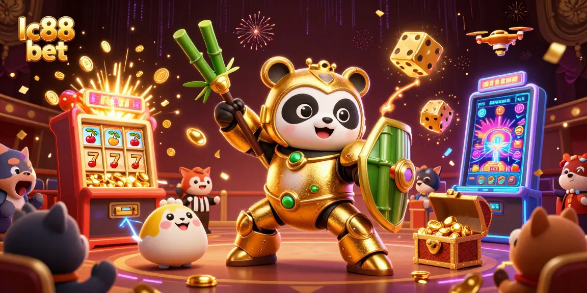 Engage in thrilling gaming with lc88 bet as the vibrant mech panda battles amidst a dynamic casino scene.
