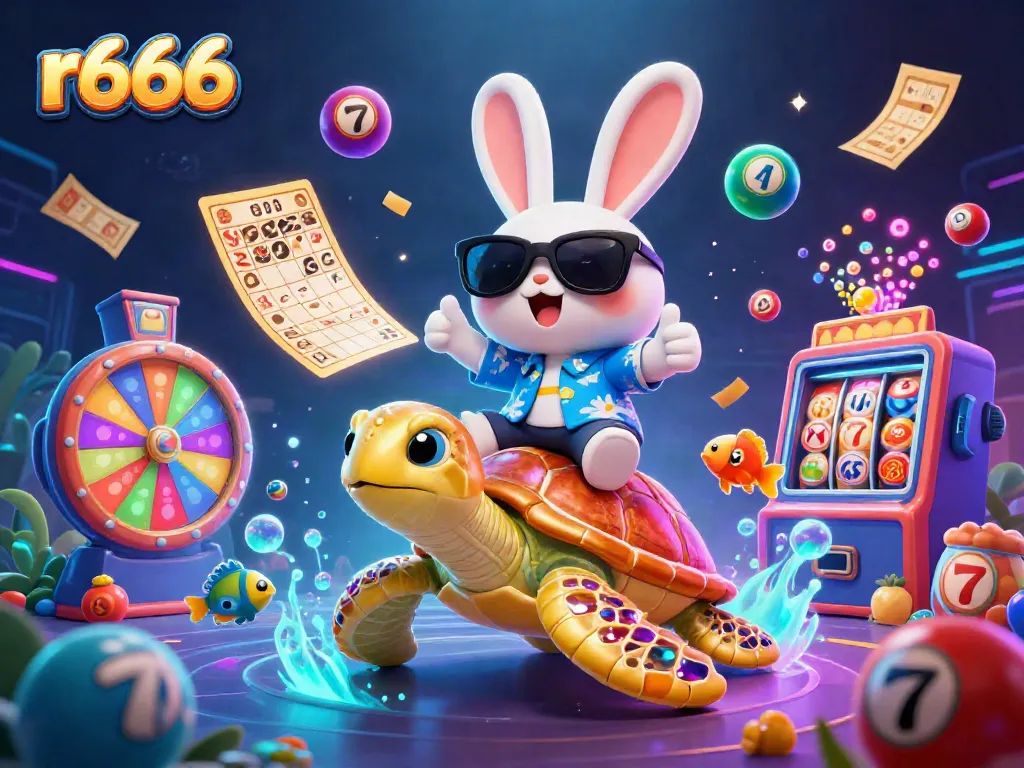 Experience thrilling gameplay at r666 with a lucky rabbit character amidst vibrant gambling visuals.