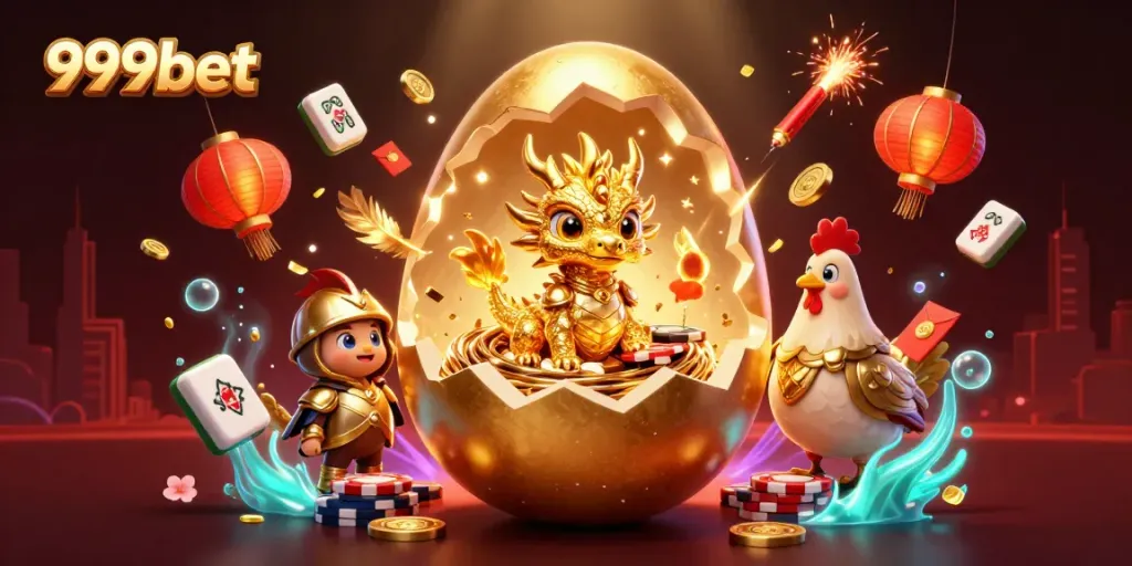 Engage with 999bet's vibrant casino world featuring a golden dragon on poker chips