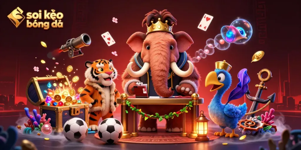 Soi kèo bóng đá captures thrilling betting moments with vibrant illustrations of VIP characters in a casino atmosphere.