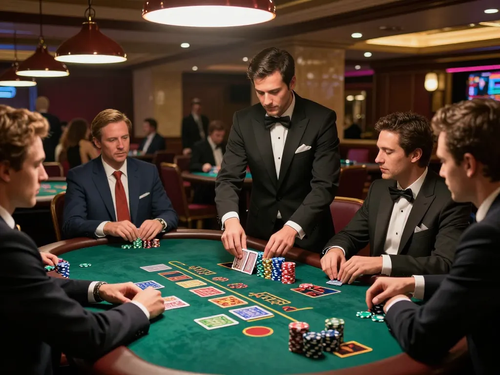 Red88 players experiencing intense blackjack gameplay in a luxurious casino atmosphere.