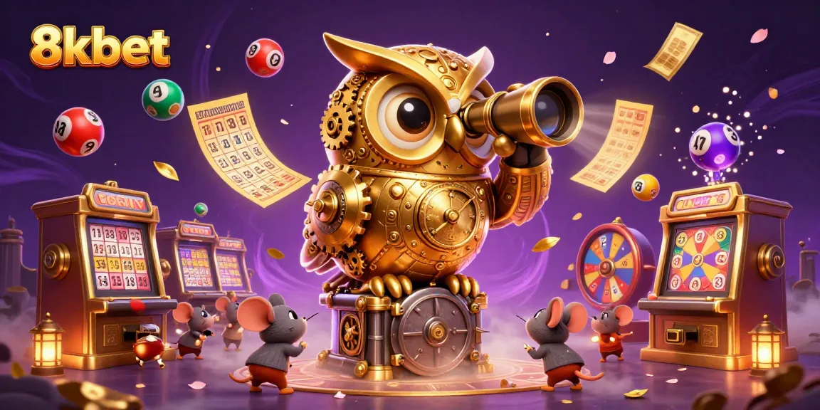 Engage in excitement at 8kbet with colorful lottery balls and immersive casino elements.