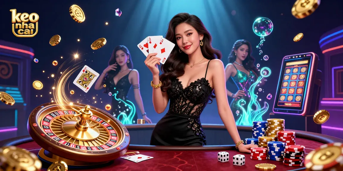 Experience keo nha cai action as a stylish woman reveals winning Ace cards in a luxurious casino.