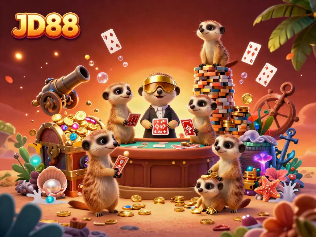 Engage with JD88 at a lively meerkat casino featuring vibrant underwater treasures and dynamic gaming elements.