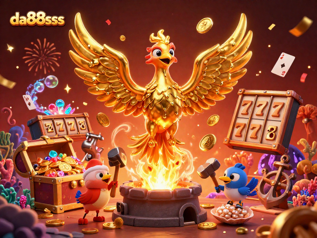 Experience the thrill of slots with da88sss as gold coins rain down from the golden phoenix.