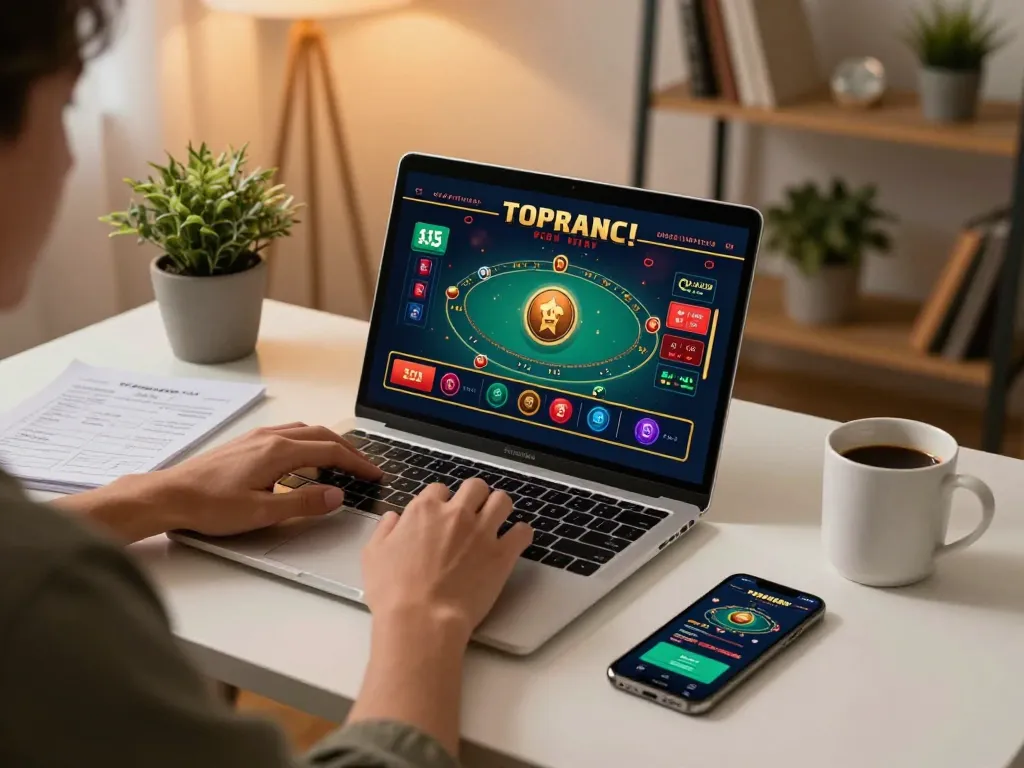 Experience strategic online gaming with uk88 at a modern home setup featuring laptop gameplay