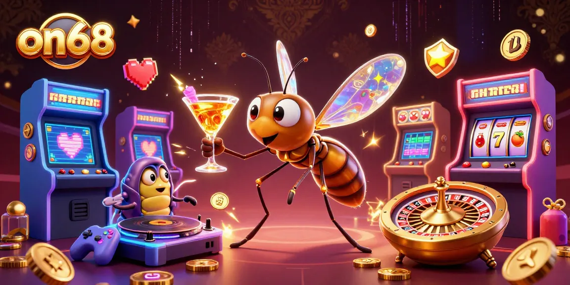 Experience excitement with on68, featuring a vibrant casino mascot and engaging game elements.