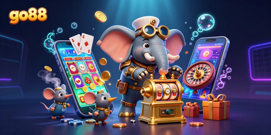 Experience the excitement of go88 with animated slot machines and casino games in this vibrant scene.
