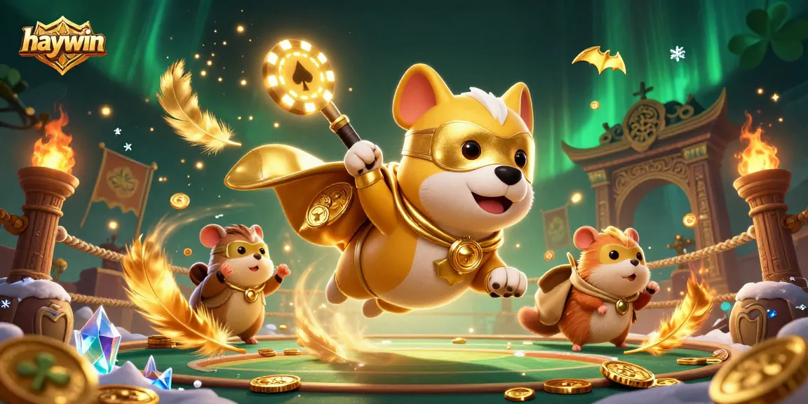 Experience excitement with Haywin's animated casino adventure featuring a heroic dog, gold coins, and stunning visuals.