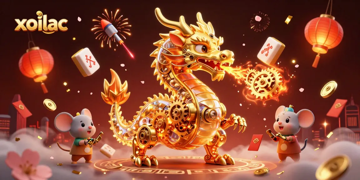 Play exciting games at xoilac with vibrant golden dragon imagery and casino elements.
