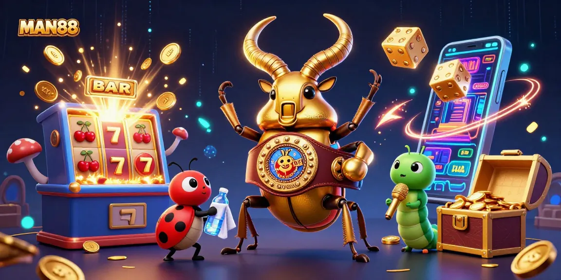 Experience thrilling wins with MAN88 as vibrant slot machines burst with coins and dynamic elements.