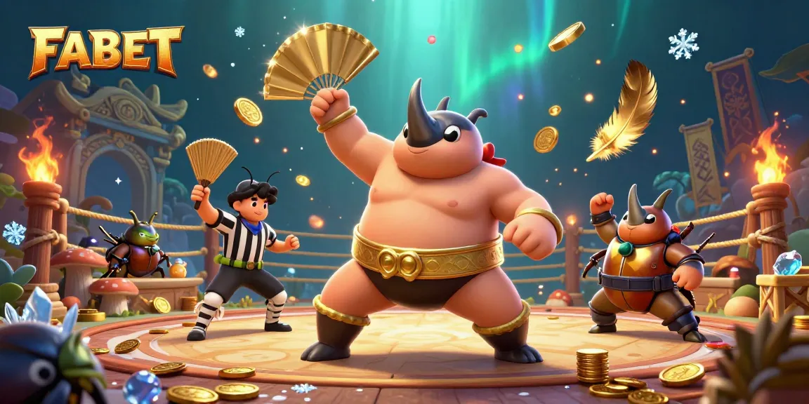 Experience thrilling FABET betting action with a dynamic scene of a sumo beetle champion.