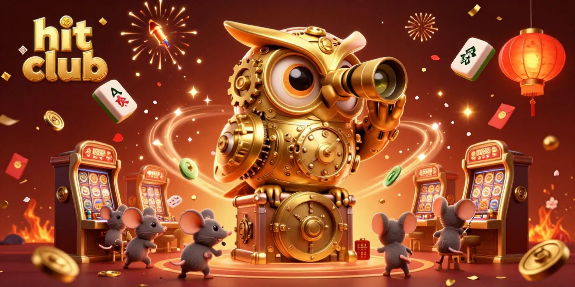 Spin to win at hit club with dazzling golden owls and vibrant casino excitement.