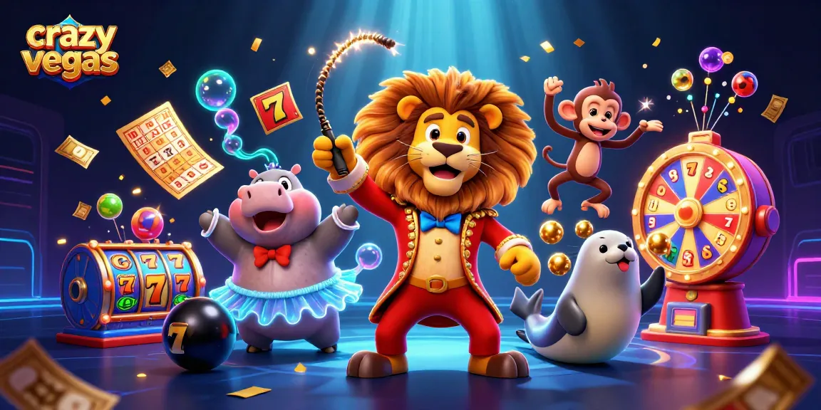 Experience exciting spins and big wins at crazyvegas with vibrant slot reels, characters, and lottery elements.